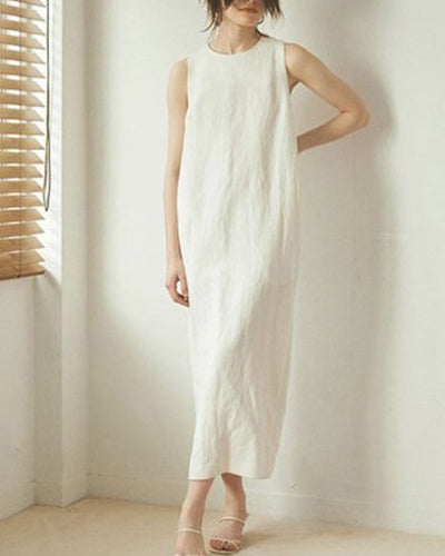 NTG Fad S / White Linen Twist Back Racer Dress-(Hand Made)