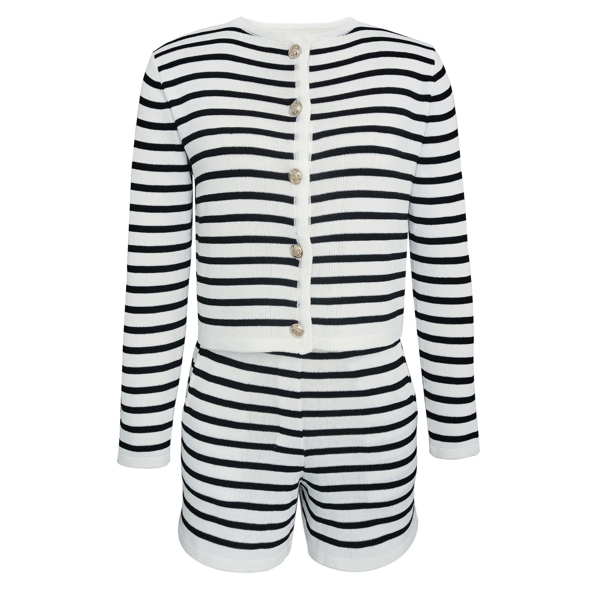 NTG Fad SETS Striped crew neck knitted cardigan fashionable casual sweater