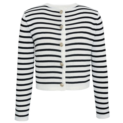 NTG Fad SETS Top / S Striped crew neck knitted cardigan fashionable casual sweater