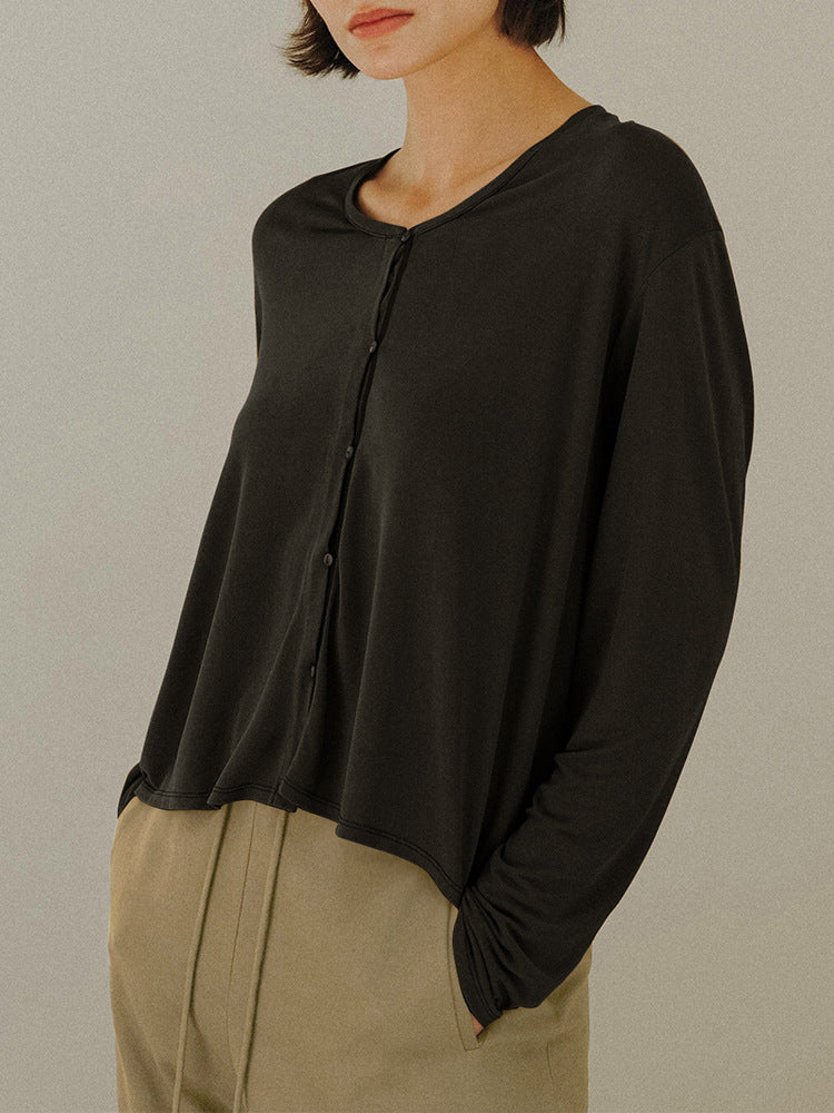 NTG Fad Shirts & Tops Black / S Early autumn simple solid color knitted cardigan