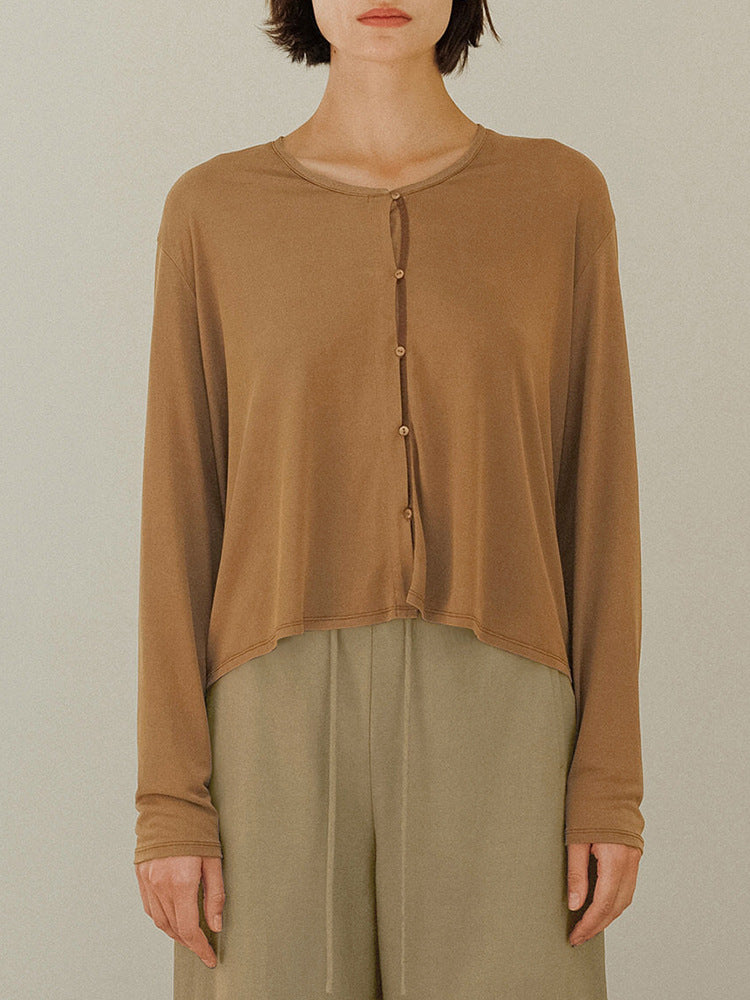 NTG Fad Shirts & Tops Brown / S Early autumn simple solid color knitted cardigan