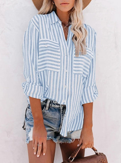 NTG Fad Shirts & Tops light blue / S Linen Washed Striped Long Sleeve Shirt