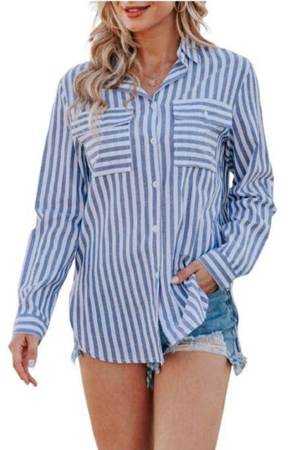 NTG Fad Shirts & Tops Linen Washed Striped Long Sleeve Shirt