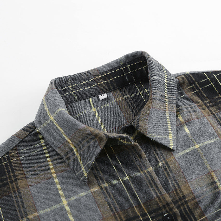 NTG Fad Shirts & Tops Loose Fashion Lapel Long Sleeve Plaid Classic Shirt