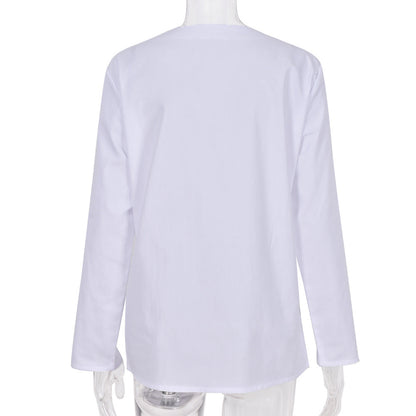 NTG Fad Shirts & Tops Loose Solid Color V Neck Top Long Sleeve Shirt
