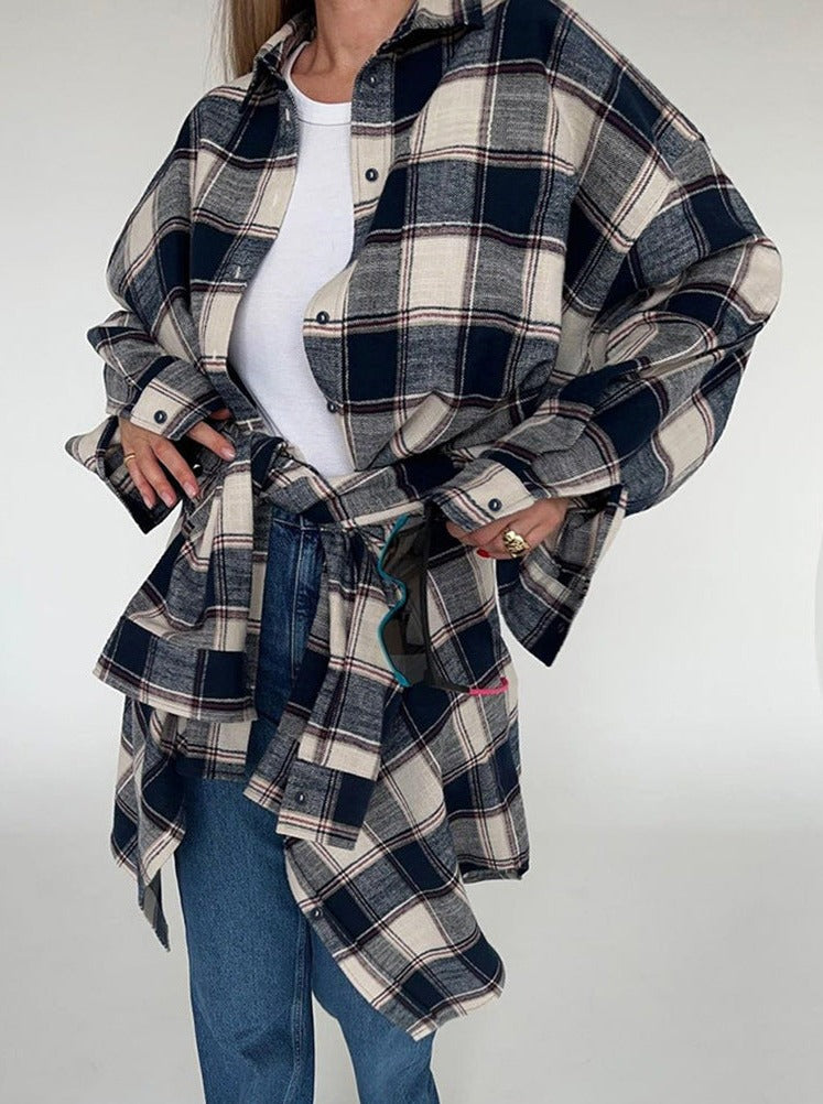 NTG Fad Shirts & Tops New pure cotton plaid loose versatile long-sleeved shirt