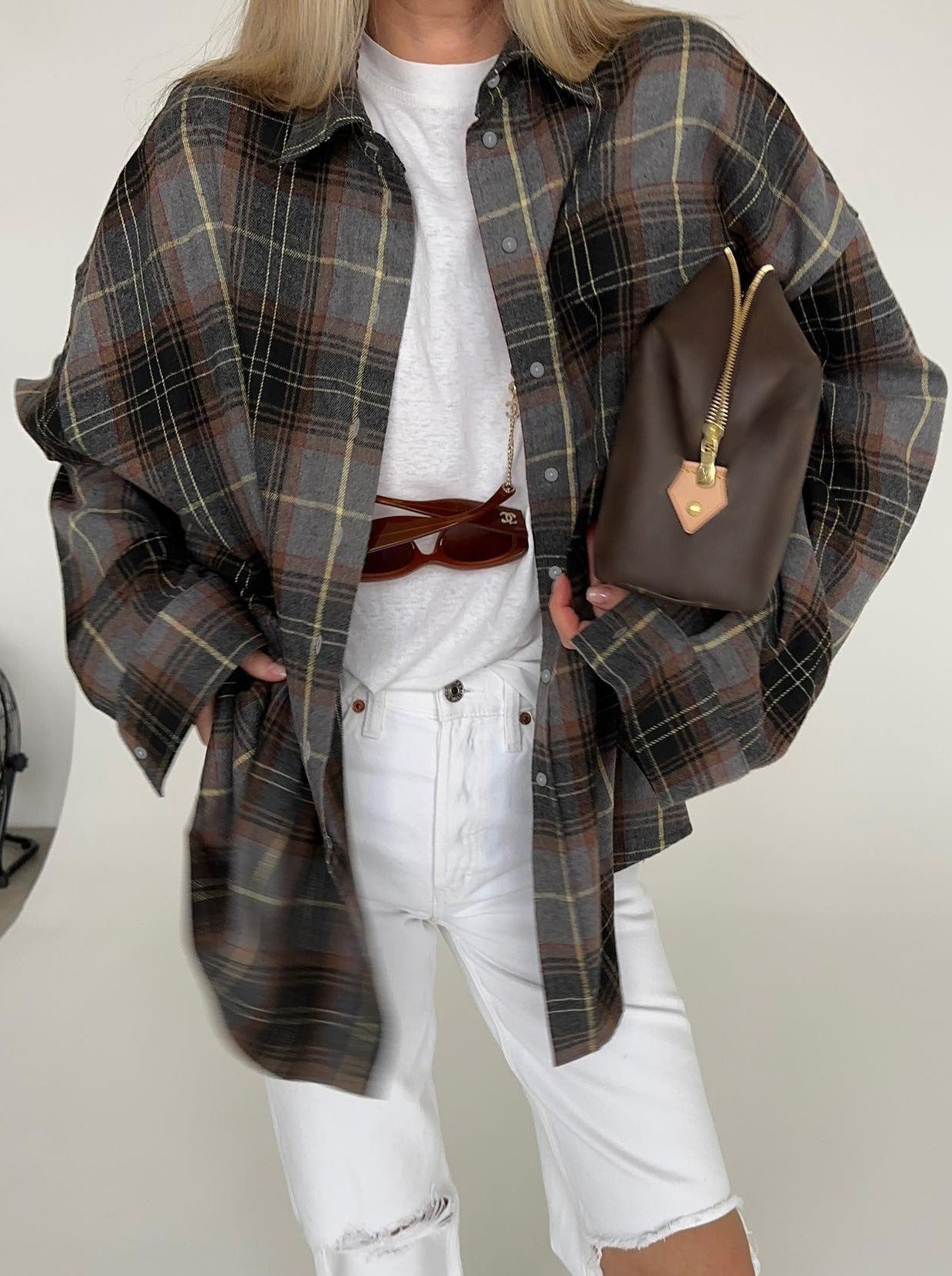 NTG Fad Shirts & Tops Plaid / S Loose Fashion Lapel Long Sleeve Plaid Classic Shirt