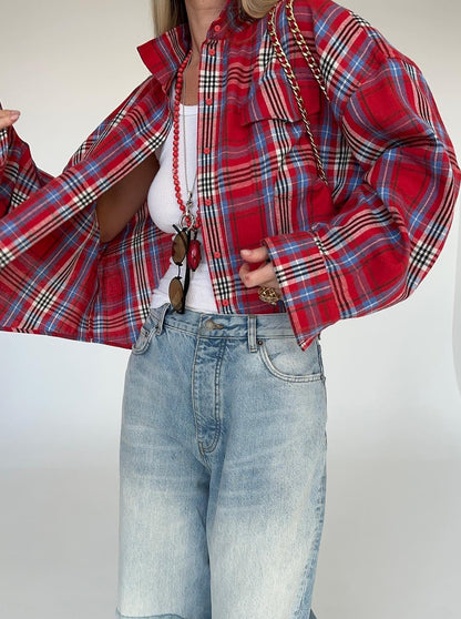 NTG Fad Shirts & Tops Plaid / S New Retro Plaid Short Long Sleeve Shirt