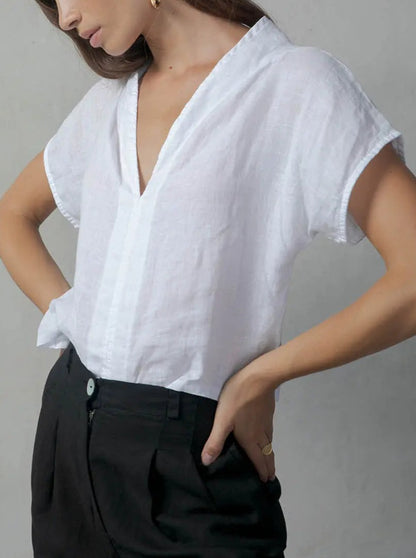 NTG Fad Shirts & Tops White / XS Collo Alto Linen Top -（Hand Made）