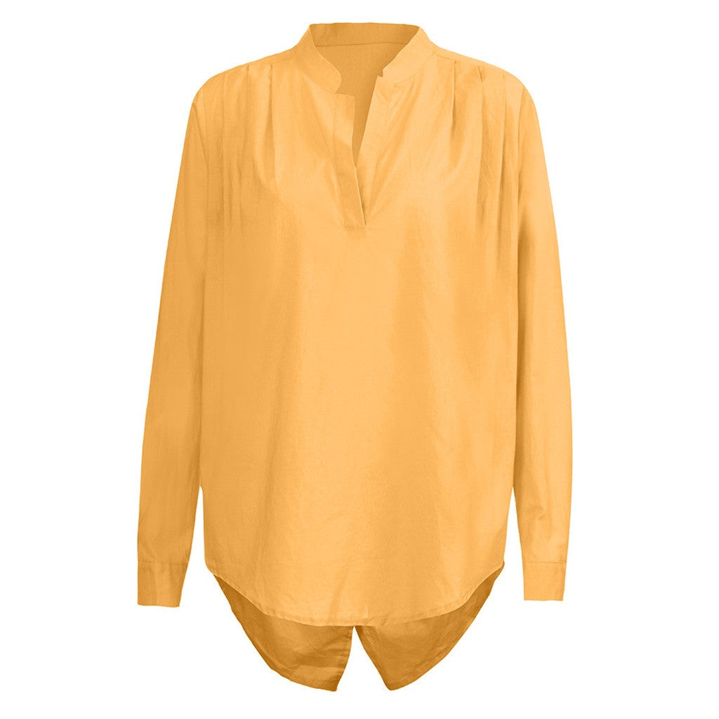 NTG Fad Shirts & Tops yellow / XS Long Sleeve V-Neck Ruched Shirt Top