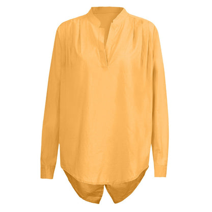 NTG Fad Shirts & Tops yellow / XS Long Sleeve V-Neck Ruched Shirt Top