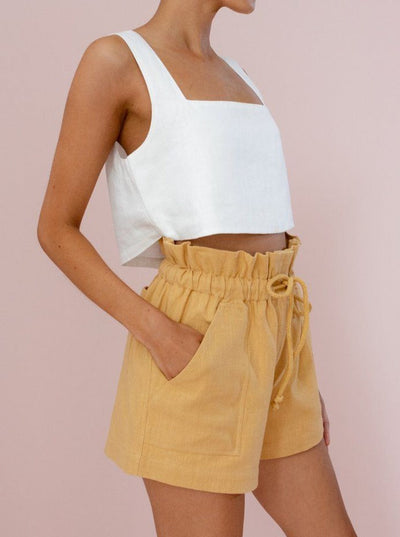NTG Fad Shorts Yellow / S Cotton and linen lace-up shorts