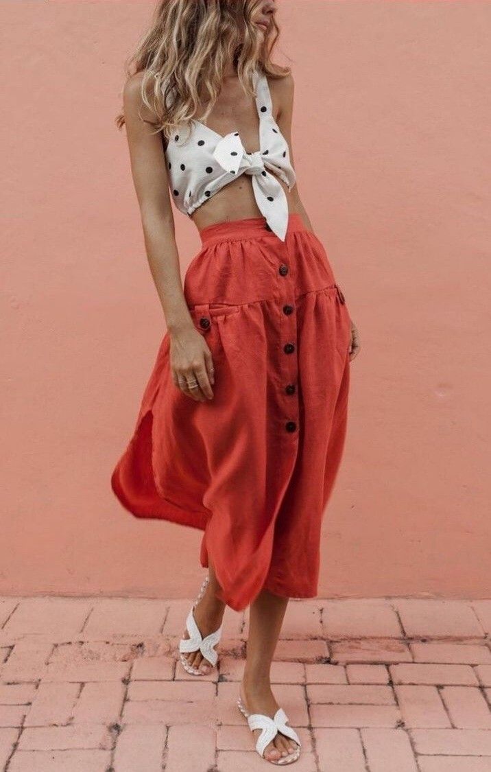 NTG Fad Skirt Red / S New Arrival Cotton Linen Pocket Slit Skirt-(Hand Made)