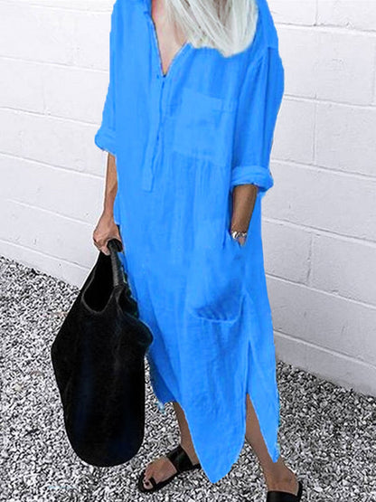NTG Fad Sky Blue / S Women's Casual Pure Color Cotton Shirt Dress