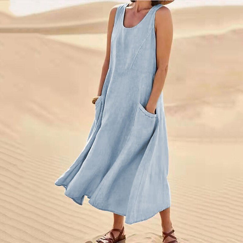 NTG Fad Sky Blue / S Women's Sleeveless Cotton And Linen Dress