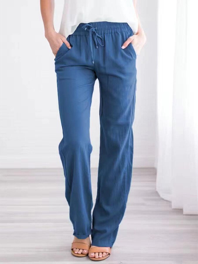 NTG Fad Sky Blue / S Women's Solid Color Cotton Linen Loose Casual Trousers