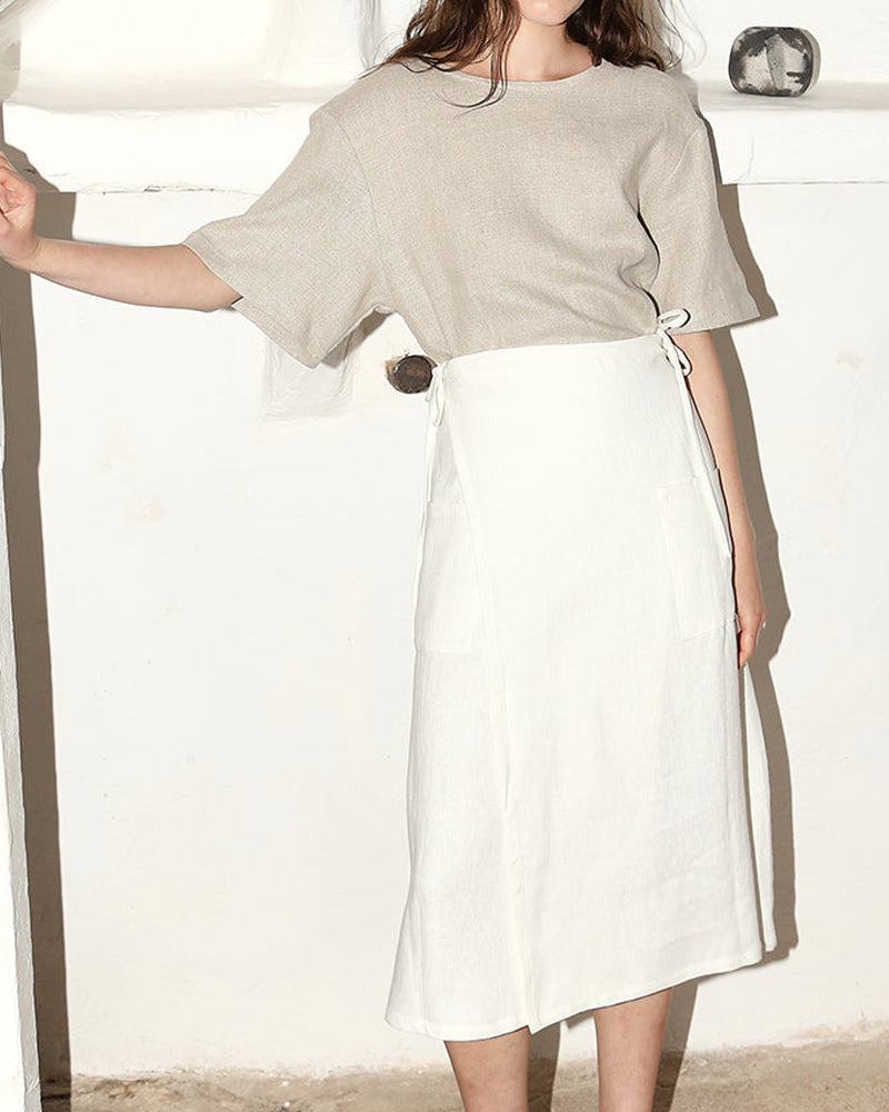 NTG Fad Solid Color Casual Linen Skirt-(Hand Make)