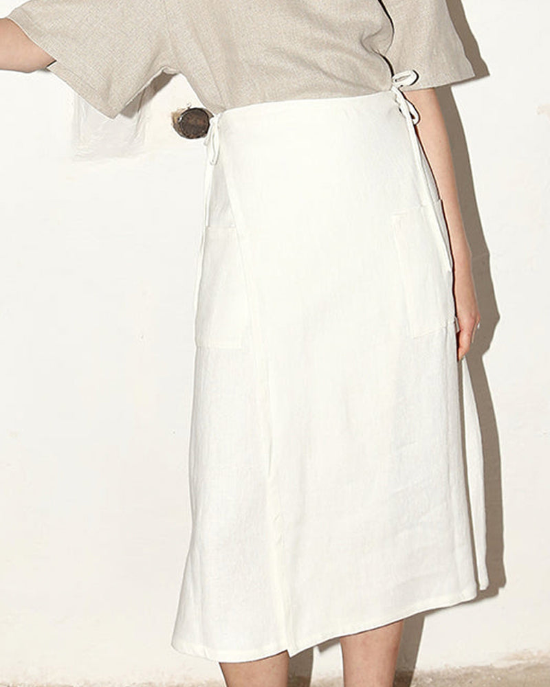 NTG Fad Solid Color Casual Linen Skirt-(Hand Make)
