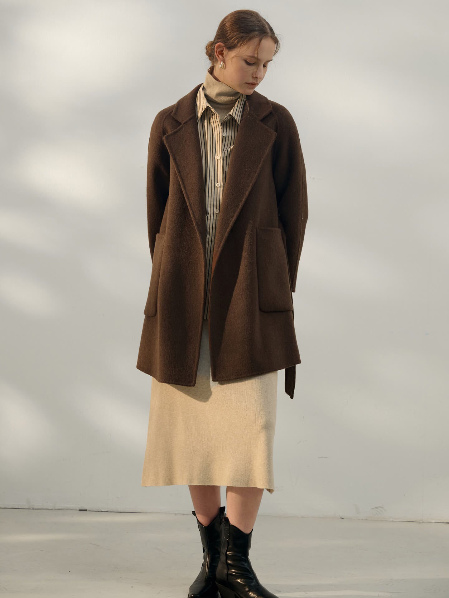 NTG Fad Solid Color Long Pure Wool Coat