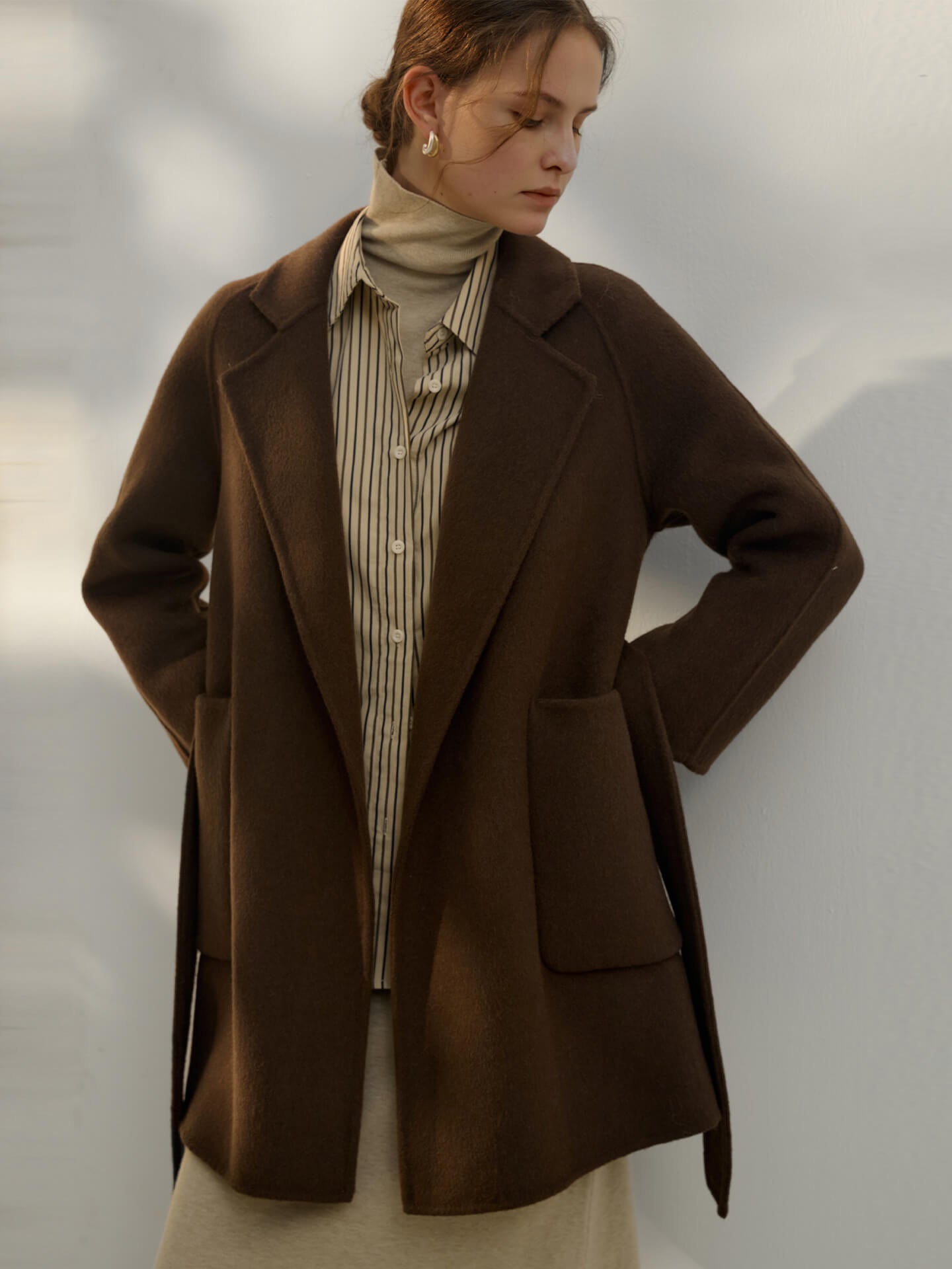 NTG Fad Solid Color Long Pure Wool Coat