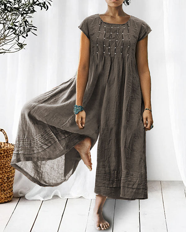 NTG Fad Solid Relaxed Loose Pleated Linen Jumpsuit