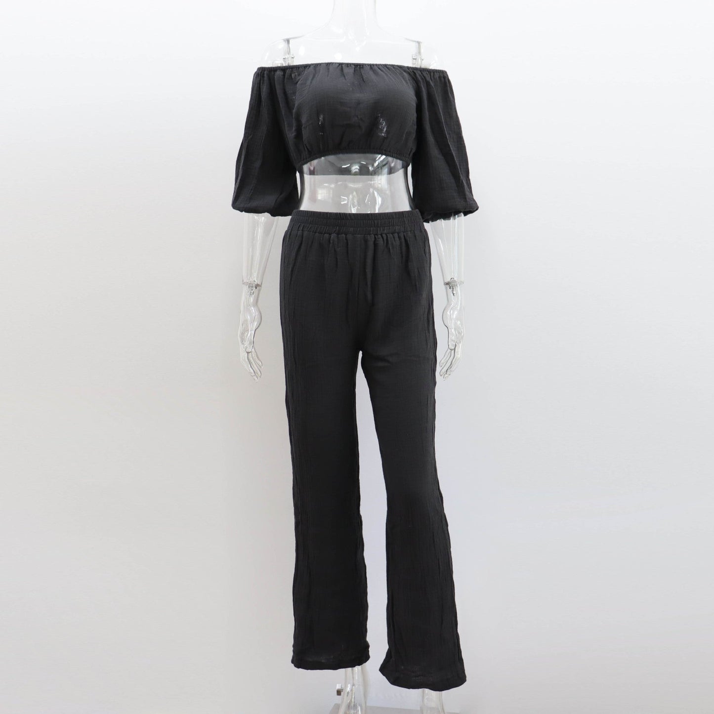 NTG Fad SUIT black / S One word collar top + casual straight pants set
