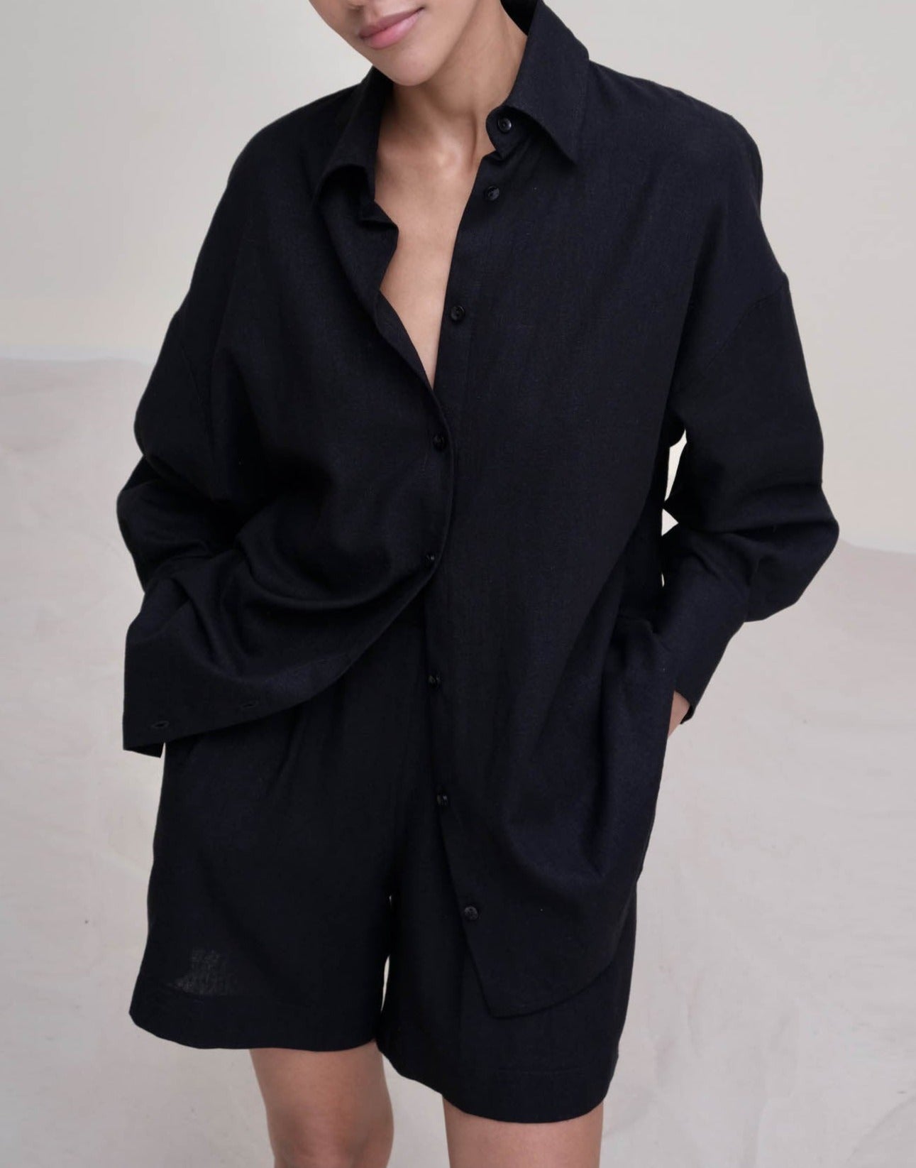 NTG Fad SUIT black top / S cotton linen vest shirt four piece set