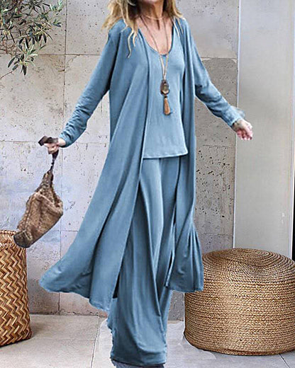 NTG Fad SUIT Blue / S 3-Piece Cardigan Sleeveless Camisole and Wide-Leg Pants Baggy Pants Set