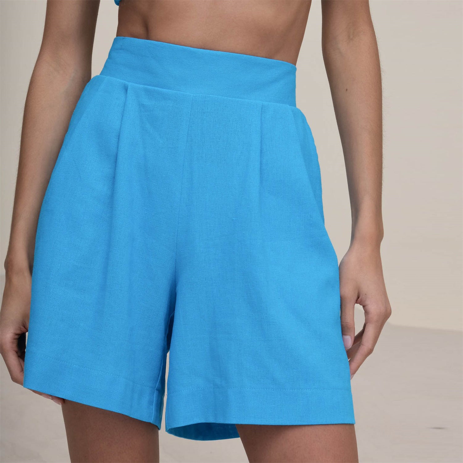 NTG Fad SUIT blue shorts / S cotton linen vest shirt four piece set