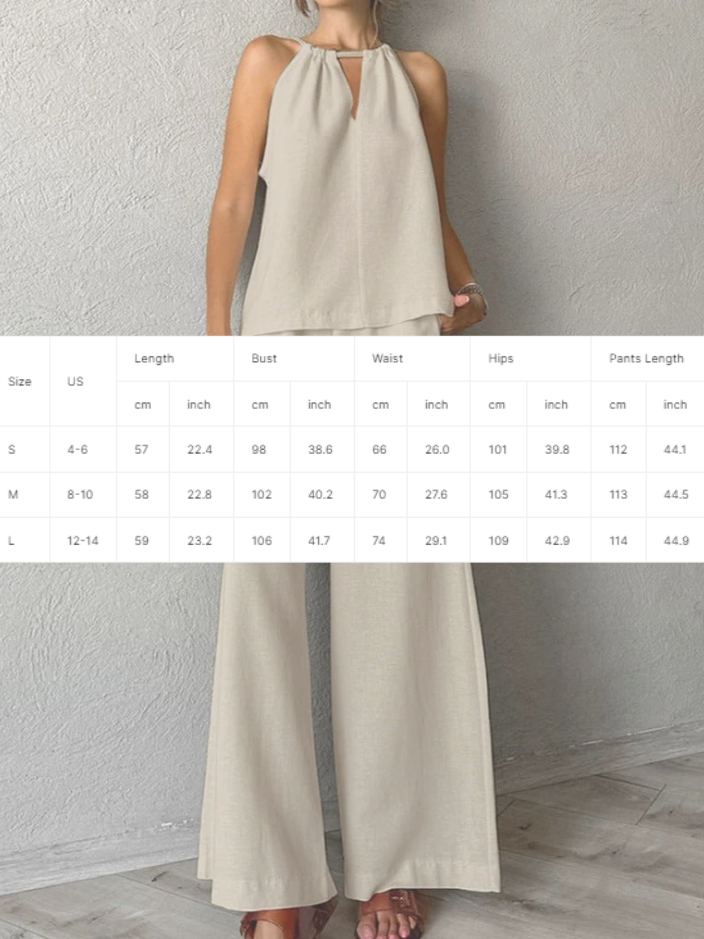 NTG Fad SUIT Cotton and Linen Holiday Style Loose Halter Neck Vest Trousers Two-piece Set