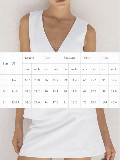 NTG Fad SUIT Cotton and Linen Sleeveless V-Neck Vest Slim Fit Hip Skirt Suit