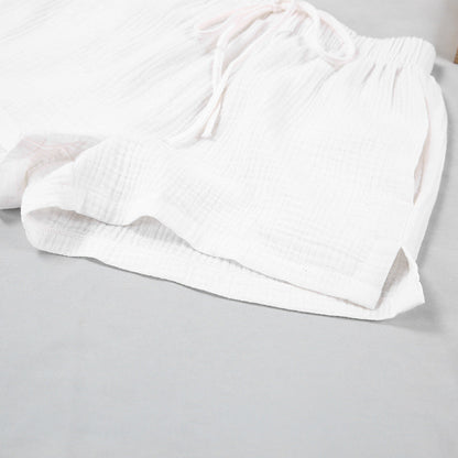 NTG Fad SUIT Cotton Double Layer Gauze Long Sleeve Shorts Set