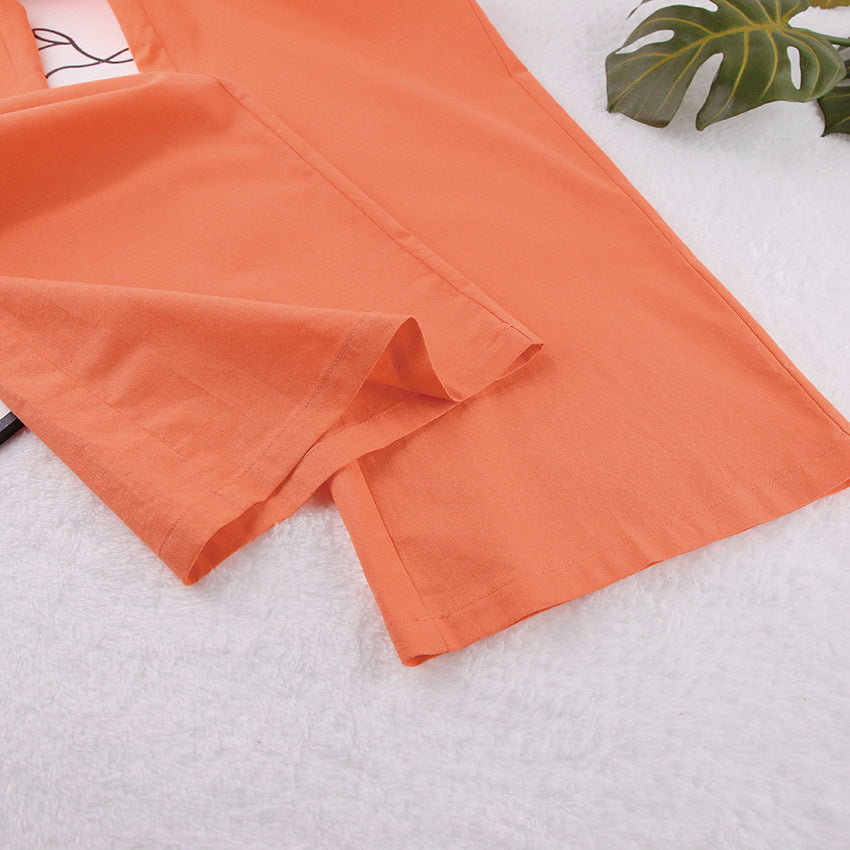 NTG Fad SUIT Cotton linen vest sleeveless loose trousers two-piece set