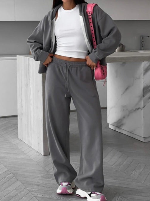 NTG Fad SUIT Gray / S Casual slim hooded sweatshirt and trousers two-piece suit