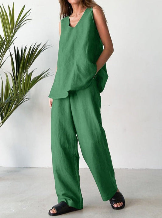 NTG Fad SUIT Green / L Cotton linen new fashion vest vest suit