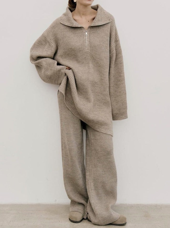 NTG Fad SUIT Half-zip lazy knit sweater and trousers set