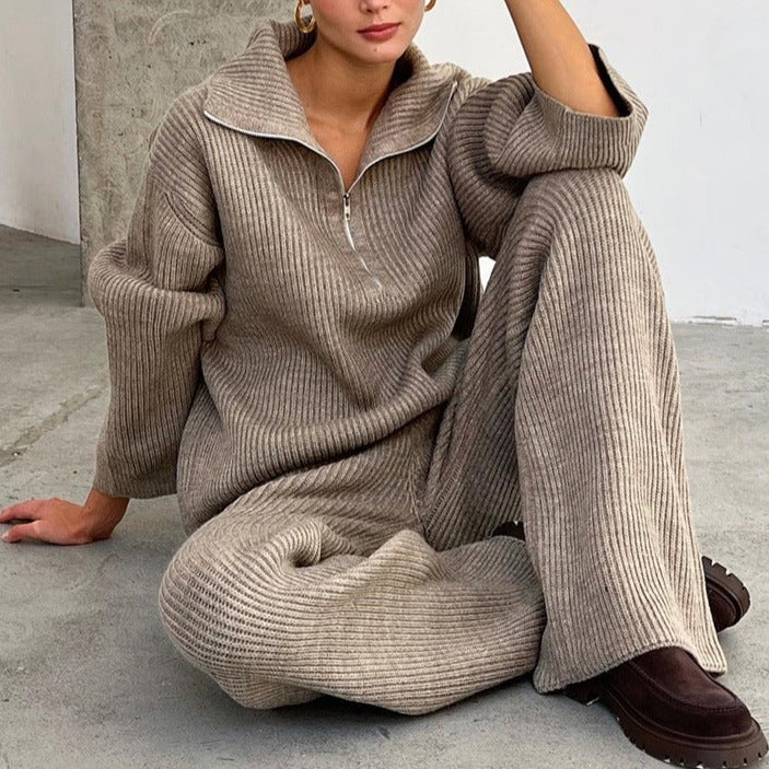 NTG Fad SUIT Half-zip lazy knit sweater and trousers set