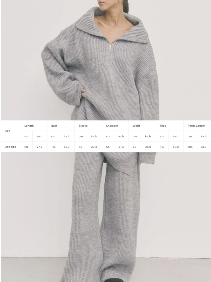 NTG Fad SUIT Half-zip Lazy Knit Sweater and Trousers Set