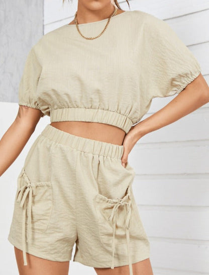 NTG Fad SUIT Khaki / S Cotton and linen halter top and shorts set
