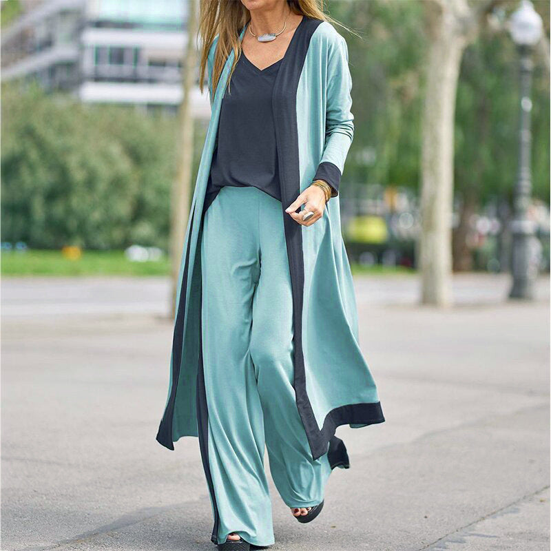 NTG Fad SUIT Light Green / S Splicing Contrasting Color Sleeveless Vest Long Sleeve Cardigan Jacket Trousers Three-piece SetSplicing Contrasting Color Sleeveless Vest Long Sleeve Cardigan Jacket Trousers Three-piece Set