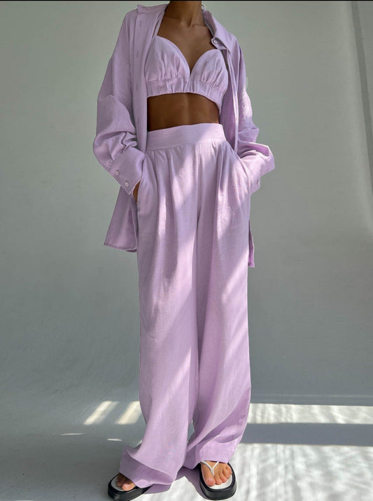 NTG Fad SUIT light purple trousers / S cotton linen vest shirt four piece set