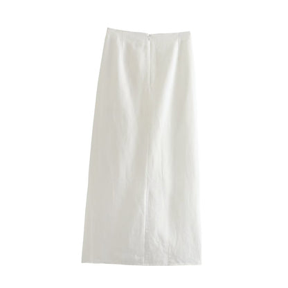 NTG Fad SUIT Long Sleeve Linen Crop Top Skirt Set