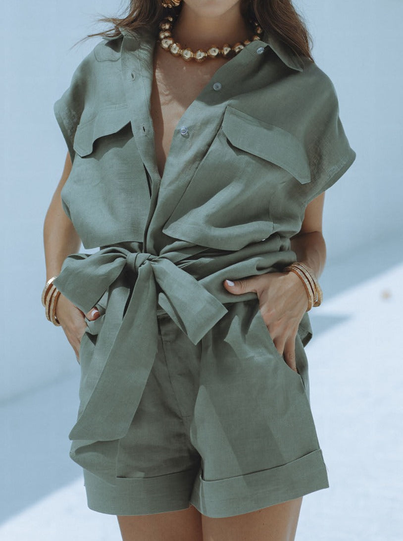 NTG Fad SUIT LORO LINEN SET - ARMY GREEN-(Hand Made)