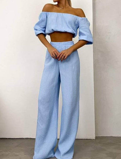NTG Fad SUIT One word collar top + casual straight pants set