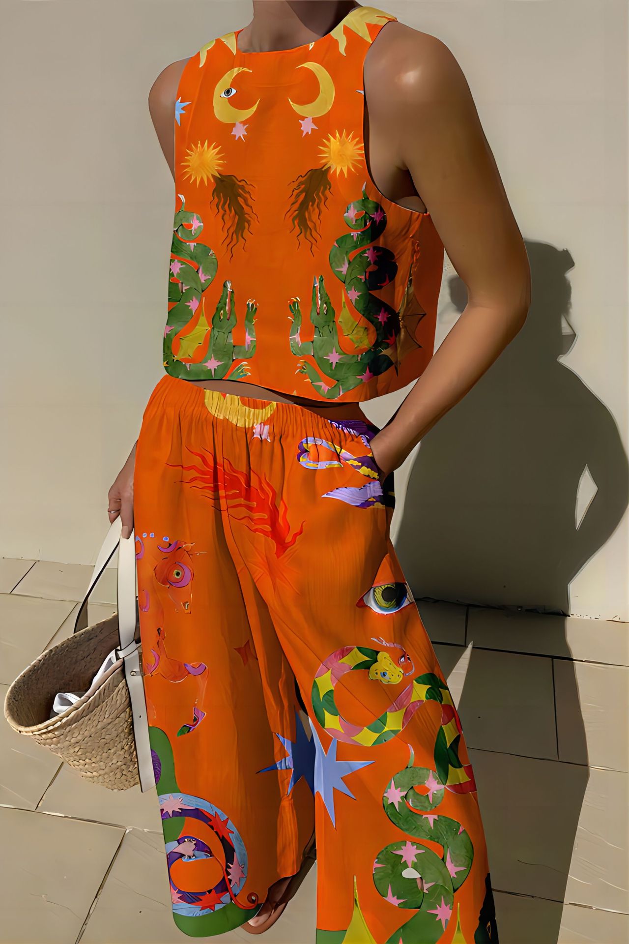 NTG Fad SUIT Orange / S Abstract Print Simple Fashion Two-piece Set