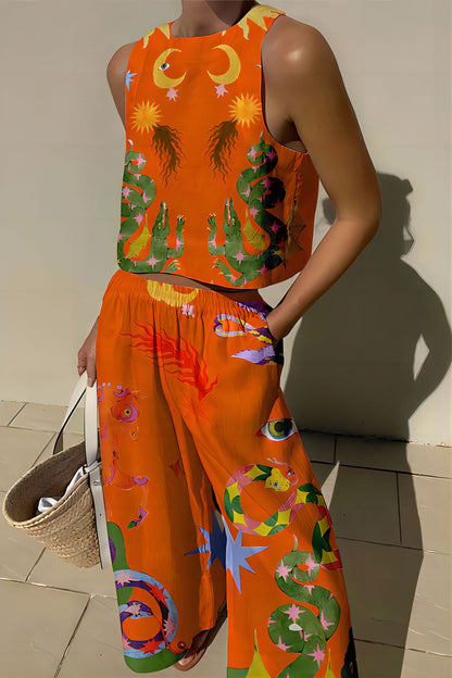NTG Fad SUIT Orange / S Abstract Print Simple Fashion Two-piece Set