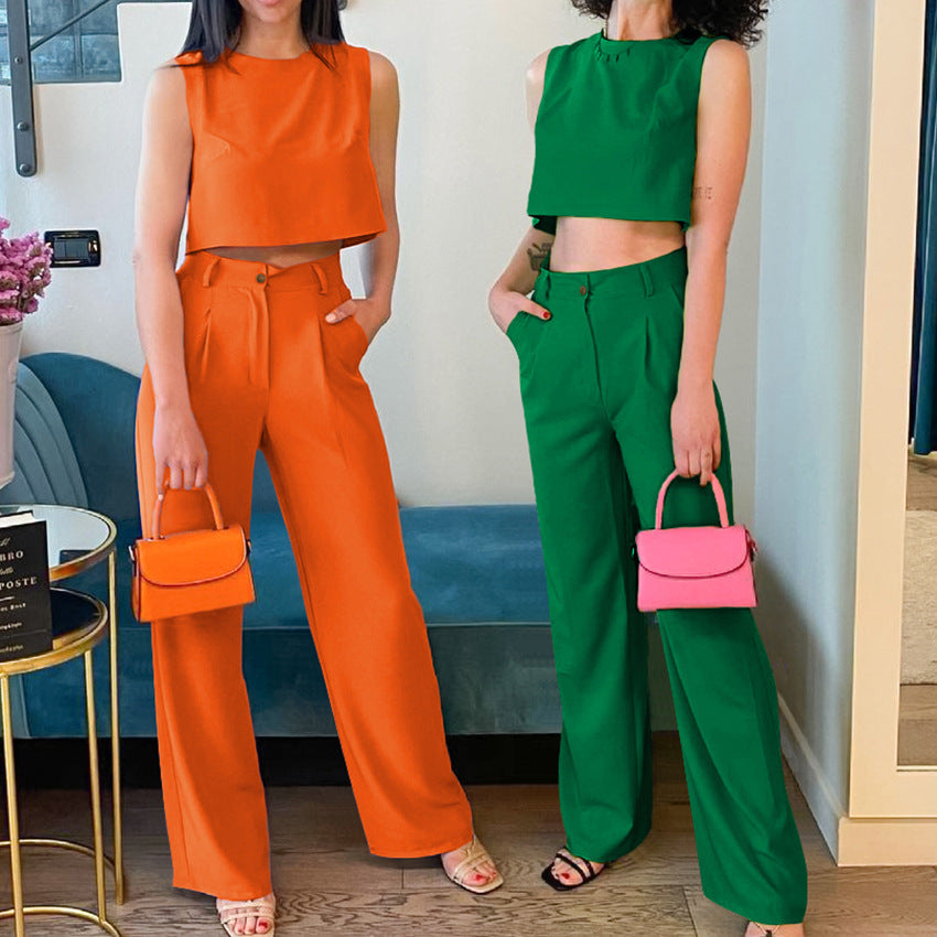 NTG Fad SUIT orange / S Cotton and Linen Casual Fashion Vest Trousers Set Commuting Two-piece Set