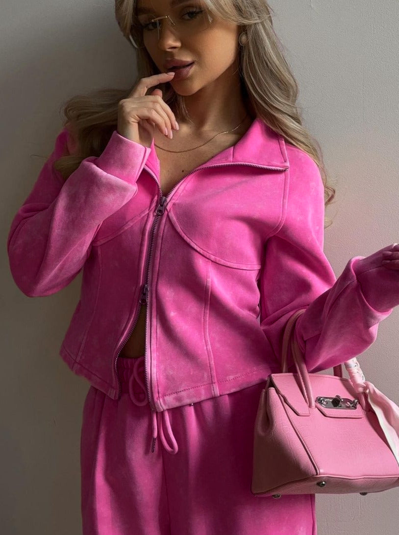 NTG Fad SUIT Pink Cropped Zip-Up Jacket Lounge Set