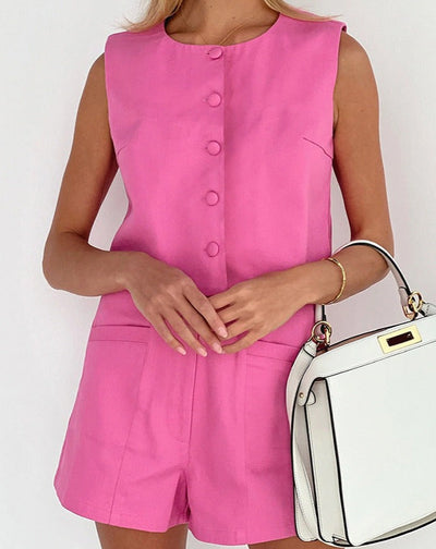NTG Fad SUIT Pink / L New vest high waist trousers shorts cotton linen suit