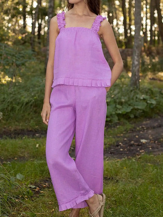 NTG Fad SUIT Pink / S Cotton linen pajamas sleeveless vest pajama pants two piece set